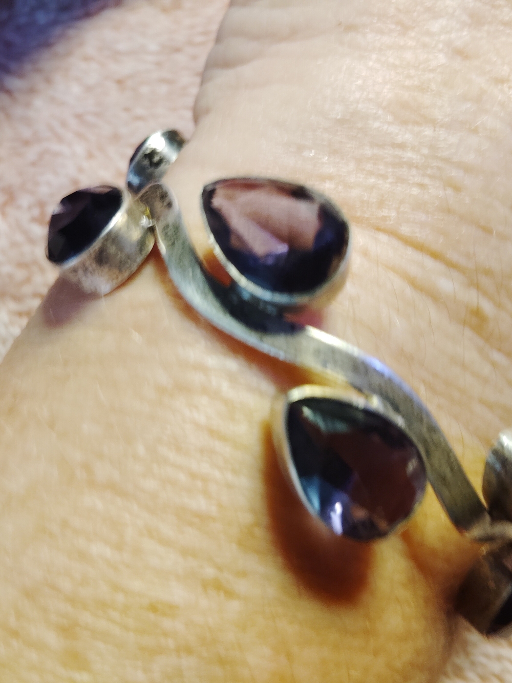 VINTAGE SILVER CUFF-BRACELET, WITH LARGE  AMETHYST TEARDROP ACCENTS